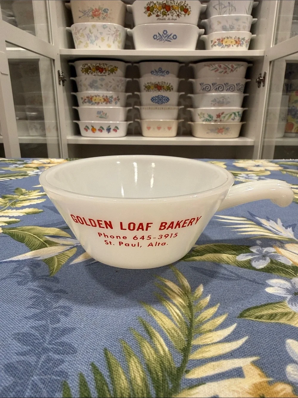 Golden Loaf Bakery Milk Glass Cup - White with Red Logo